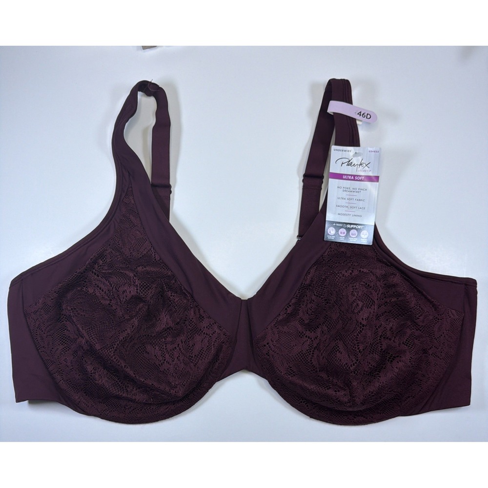 Playtex Secrets Ultra Soft No Poke Dreamwire Underwire Bra US4833 Size 46D Red